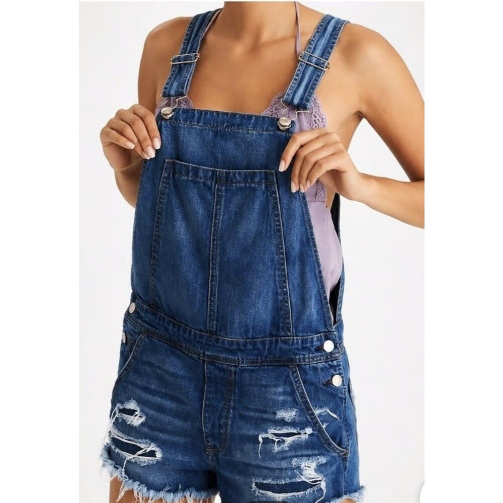 AE American Eagle Denim Overall Women's S Blue Distressed Tomgirl Shortalls